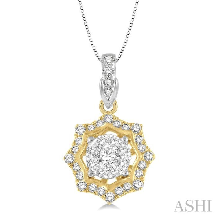 1/4 ctw Star Lattice Lovebright Round Cut Diamond Pendant With Chain in 14K  White and Yellow Gold